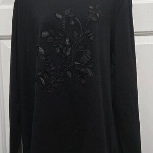 Additions Chico's Cotton Blend Crew Neck Metallic Ribbon Floral Long Sleeve Tee